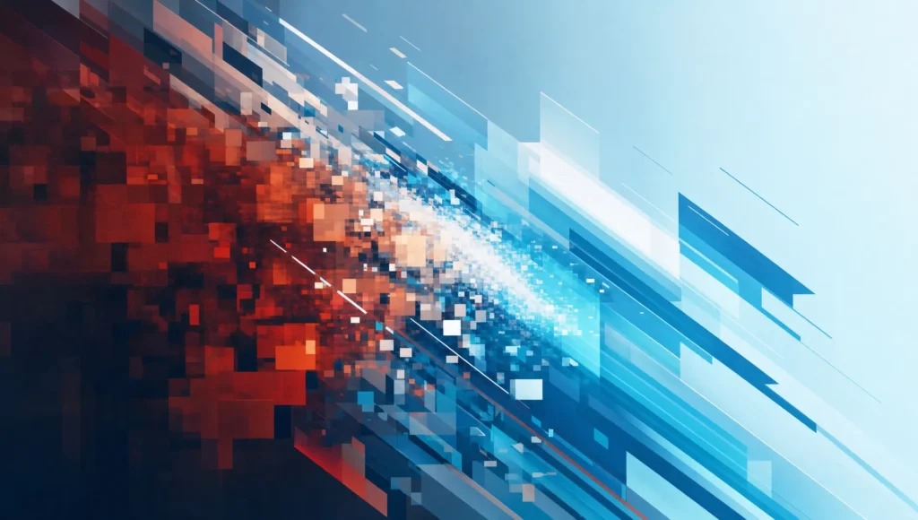 Layered pixels and crisp edges form an abstract scene about turning a blurry image into a sharper one.
